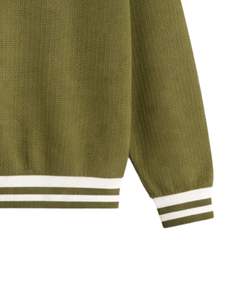 Manufacturer Customized <b>Mens</b> Quarter Zip Knit Sweater Olive Green Solid White Collar Rib Hem Warm Winter Casual Pullover OEM - Product Image 6