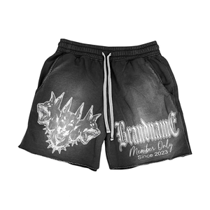 Shorts Rojos para Mujer, 280 GSM, Algodón y Poliéster, Lavado Ácido, Estampado Puff, Impresión Serigrafiada, Logotipo Personalizado - Product Image 3