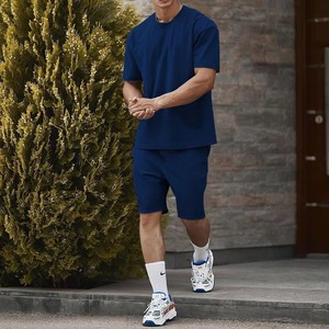 Wholesale Custom Summer Men Short Sleeve <b>T</b> Shirt Shorts Two Pieces Breathable Fitness Set Casual Tracksuit Gym Wear Short Set - Product Image 5