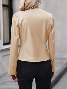 Chaqueta de Cuero Impermeable y Transpirable de Alta Calidad para Mujer, Estilo Urbano, Largo Regular, Diseño Sólido, para Otoño e Invierno - Product Image 3