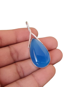 Colgante de plata estilo bohemio hecho a mano, joyería de plata de ley 925, calcedonia, piedras preciosas, colgante de tendencia, joyería para mujer, regalo para - Product Image 1