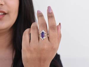 Stackable Statement Amethyst Triple Band Ring 925 Sterling Silver Factory Wholesale Bulk <b>Handmade</b> <b>Jewelry</b> - Product Image 6
