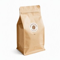 Sachet de café personnalisé en papier kraft à fond plat avec valve unidirectionnelle, fermeture éclair, haute barrière, emballage recyclable pour grains de café
