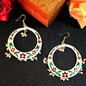 Boucles d'oreilles Jhumkaas de Chandi Bali multicolores Boucles d'oreilles Chand de travail en émail Bijoux pour femmes et filles pour mariage - Product Image 2