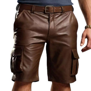 OEM Service High Quality Leather Shorts for Men <b>Elastic</b> Waist Canvas Breathable Custom Design Streetwear Wholesale - Product Image 1