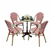 Ensemble bistrot français 5 pièces en rotin pour terrasse de café, table et 4 chaises, résistant aux intempéries, vente directe usine, pour extérieur