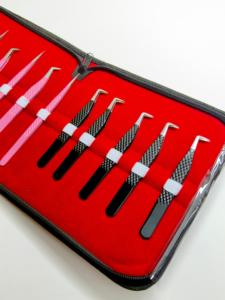 Ensemble de pinces à cils en acier inoxydable de précision à 90 degrés, antistatiques, antimagnétiques, avec pointe argentée noire et rose - Product Image 2