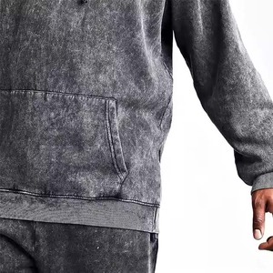 Custom Acid Wash Zip up Sudadera con capucha y Jogger Conjunto de 2 piezas Hombres 100% Algodón Chándal Sudaderas con capucha y pantalones acampanados Conjunto Unisex - Product Image 6