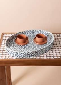 Plateau en incrustation de vadrouille artisanale avec motif géométrique Une pièce d'accent élégante parfaite pour servir des boissons ou décorer une table basse - Product Image 5