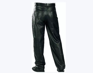 Pantalon en cuir noir décontracté taille haute pour homme, style urbain, coupe droite, prix de gros pour vêtements d'extérieur - Product Image 3