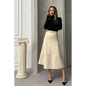 Jupe Ceinturée en Similicuir Noir TOPSHOW pour Femme, Motif Uni, Idéale pour Tenue Décontractée et Style Bureau - Product Image 2