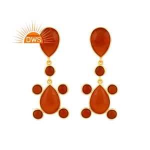 Diseño caliente 925 plata esterlina 18K chapado en oro Natural rojo ónix piedra preciosa colgante pendiente Demi joyería fina fabricante - Product Image 1