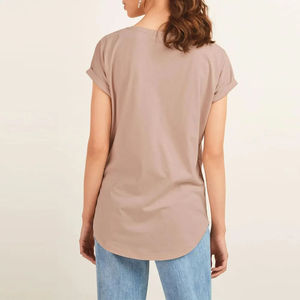 Camiseta Casual de Algodón Suave de 240 g/m² para Mujer, Transpirable, de Media Manga, con Diseño Estampado en el Cuello, Ecológica, Anti-UV, Verano, OEM - Product Image 2