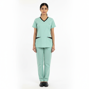 Conjuntos de Uniformes Médicos para Enfermeras, Manga Corta, Azul, Spandex/Poliéster, Tejido de Punto, Unisex, con Detección de Agujas, Tallas Personalizables, Logotipo - Product Image 4