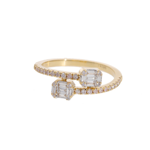 Elegant Modern Chic Gold Open Bypass <b>Ring</b> Baguette Double Brilliant Cut Natural <b>Diamonds</b> Rhodium Plated Women's <b>Diamond</b> <b>Rings</b> - Product Image 1