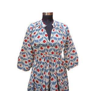 Hermoso Vestido Midi Boho Vintage Hecho a Mano para Mujer, 100% Algodón, Cuello en V, Estampado Floral Digital, Manga Larga, Natural, para Uso Diario - Product Image 3