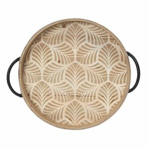 Plateau rond en bois finition naturelle avec motif floral, plateau décoratif pour fruits, collations, chocolat, desserts - Product Image 2