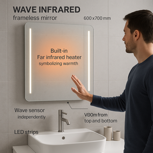 กระจกอุ่นรุ่นใหม่ 350W 240V ควบคุมด้วยคลื่น LED ไร้กรอบ ป้องกันฝ้า อินฟราเรด ดีไซน์เรียบหรู สีขาว ควบคุมอัจฉริยะ ป้องกันความร้อนเกิน - Product Image 4