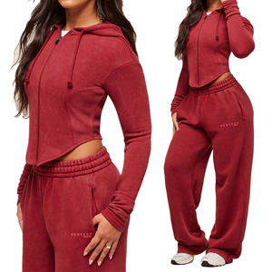Conjunto de Sudadera con Capucha y Pantalones Deportivos con Cierre y Lavado Ácido Perfect Industry 2026, 550 g/m², 100 % Algodón, Conjunto Deportivo para Mujer con Cierre - Product Image 1