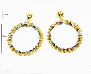 Attrayant 925 Sterling Silver Multi Color Gemstone Charm Wedding Party Wear Trendy Ladies Hoop Boucles d'oreilles - Product Image 2