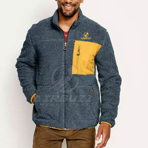 Customized <b>Men's</b> <b>Sherpa</b> Fleece <b>Jacket</b> for Winter Wear Casual Apparel with Stand Collar - Product Image 2