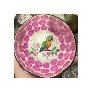 Bol en coquille de noix de coco de qualité supérieure avec incrustation de coquille de nacre Conception de motif de beauté faite à la main comprend une cuillère-Prix économique Vietnam - Product Image 2