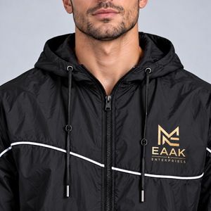 Chaqueta con capucha y cremallera completa con ribetes reflectantes para hombre, pantalones deportivos de corte holgado, fabricante de ropa personalizada - Product Image 3