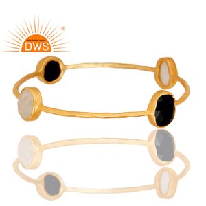 Último diseño Plata de ley Piedra de Luna Blanca natural y brazalete de piedras preciosas de ónix negro Fabricante de joyería de moda - Product Image 2