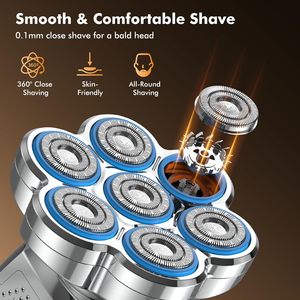 Kit de toilettage 5-en-1, rasoir électrique rechargeable USB, tondeuse à cheveux pour crâne chauve, affichage LED, rasoir rotatif humide/sec, étanche IPX7, cinq lames - Product Image 4