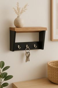 Porte-lettres d'entrée polyvalent en bois avec crochets en métal noir. Disponible aux prix de gros. - Product Image 4