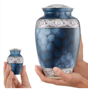 Urnas de recuerdo de aluminio hechas a mano ecológicas personalizadas para adultos y bebés, jarrón de mesa azul de cremación humana único al por mayor - Product Image 4