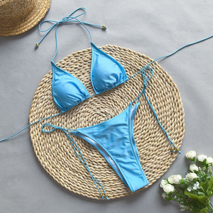 Ensemble bikini string 2 pièces sexy pour femme, vente en gros, vêtements de plage avec appliques en dentelle à pampilles et strass, 2025 Tan Through - Product Image 6