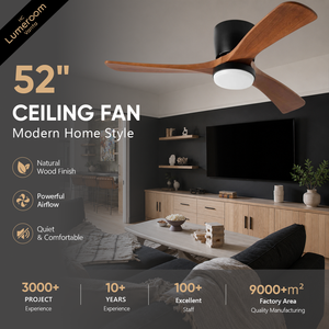 52 Inch Solid Wood <b>Ceiling</b> Fan with <b>Light</b> and Remote, <b>Flush</b> <b>Mount</b> Low Profile Quiet DC Motor <b>Ceiling</b> Fan for Living Room Bedroom - Product Image 1