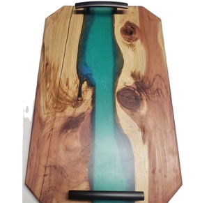 Plateau décoratif en bois antique et résine Cadeau de mariage royal Plateau de service avec poignée en métal Vente en gros de fournitures pour restaurants et hôtels - Product Image 3