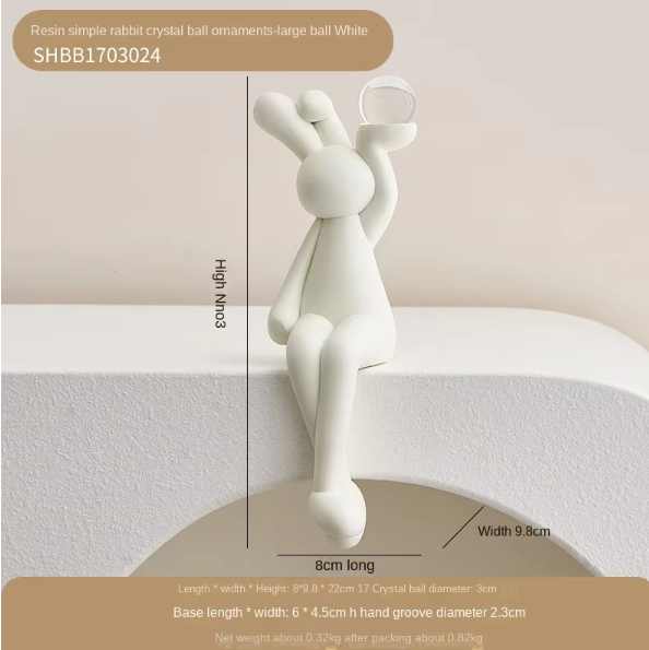 Ornement boule de cristal lapin simple en résine - grande boule blanche