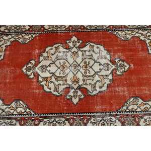 Vintage Turkish Rug 3.5x5.7 ft (107x175 Cm) <b>Red</b> <b>Wool</b> Patchwork Rug with Latex Backing Eco-Friendly - Product Image 4