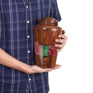 Handcrafted Rosewood Cremation Urn Colorful Epoxy Inlay Funeral <b>Keepsake</b> Cremation urns for Human And Pet <b>Ashes</b> - Product Image 2