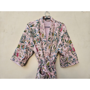 Handmade Indian Vintage Floral Print Hand Embroidery Cotton Robe Elegant <b>Thermal</b> Style Lightweight Soft Breathable Women's - Product Image 4