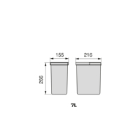 Emuca España Modelo 8198323 Contenedor de Reciclaje de Plástico Gris Antracita, Kit de 266 mm de Altura, 2 x 7 Litros, Cubos de Basura para Cajón de Cocina