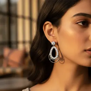 ต่างหูแบบติดหูทรงหยดน้ำทอง 18K สำหรับผู้หญิง ประดับด้วยเพชร CZ สีขาว โอปอล ควอตซ์ ต่างหูแบบห้อย ของขวัญเครื่องประดับ - Product Image 1