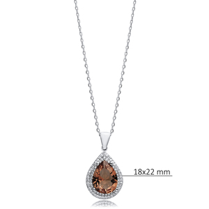 สร้อยคอหินซัลทาไนต์ CZ ทรงลูกแพร์ขนาด18x22มม. ทำมือ925เงินสเตอร์ลิงเครื่องประดับแฮนด์เมดสไตล์ตุรกีสำหรับผู้ซื้อขายส่ง - Product Image 2