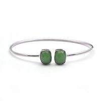 Bracelet jonc élégant en laiton plaqué argent avec pierre précieuse Rutile Doré, forme rectangulaire classique, fait main, fin, EL JOYERO, pour femme, style hindou