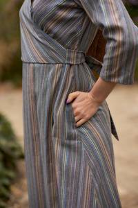 Swamini Handloom Cotton <b>Wrap</b> Dress Grey Blue Ethical Fashion - Product Image 6