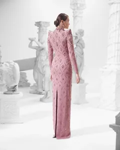 Luxury Blush Pink Mermaid Silhouette Floor-Length Evening Dress Built-in <b>Bra</b> <b>Plus</b> <b>Size</b> Fully Embroidered Silver Crystals - Product Image 2