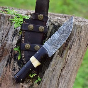 High Quality Handmade Damascus Steel Hunting and Camping <b>Knife</b> with Leather <b>Sheath</b> OEM Supported Fixed Blade Design - Product Image 3