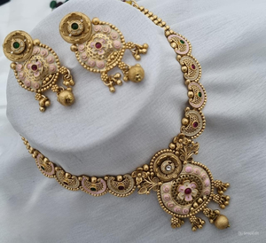 INDIAN TRADITIONAL and FASHIONABLE COPPER <b>JEWELLERY</b> BRIDAL WEDDING <b>JEWELLERY</b> <b>SET</b> for WOMEN EARRINGS and NECKLACE <b>SET</b> - Product Image 1