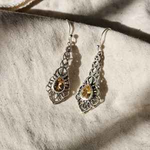 Boucles d'oreilles vintage en argent avec pierres précieuses en citrine Boucles d'oreilles en argent sterling 925 pour femmes Boucles d'oreilles en argent avec pierres précieuses - Product Image 2