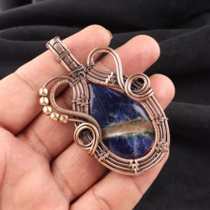 Pendentif Breloque Apaisant en Sodalite Naturelle Taillée en Poire, Enroulé de Fil de Cuivre Plaqué Argent, Pierre Bleue, Collier Tendance - Product Image 2