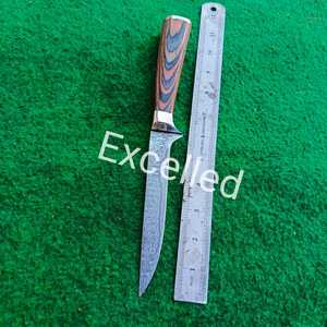 Couteau de chef en acier damas fait à la main, manche rond en bois, filet, couteau de cuisine tranchant avec étui en cuir - Product Image 6