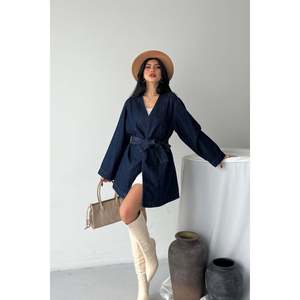 Veste oversize ceinturée 6246 - Style Slap - Bleu marine - Product Image 2